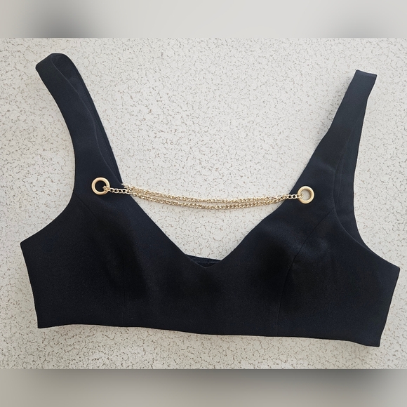 Michael Costello Black Crop Top with Chain Accent